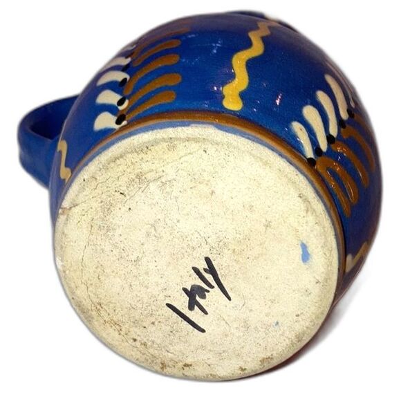 Ceramic Mini Pitcher Jug Italian Handcrafted Blue Yellow Orange Cream 6 x 5 inch - Picture 5 of 6